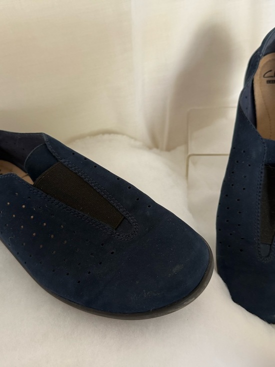 Clarks Shoes - Clarks Navy Suede Perforated Slip-On Loafers